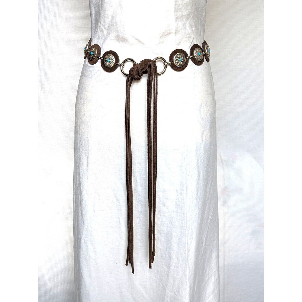 Nocona Belt Co Vintage 80s Concho Tie Belt with Leather thongs